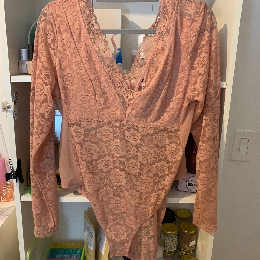 Lace pink nude bodysuit